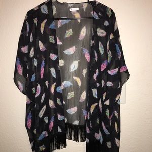 Black Kimono with Neon Feathers NWOT
